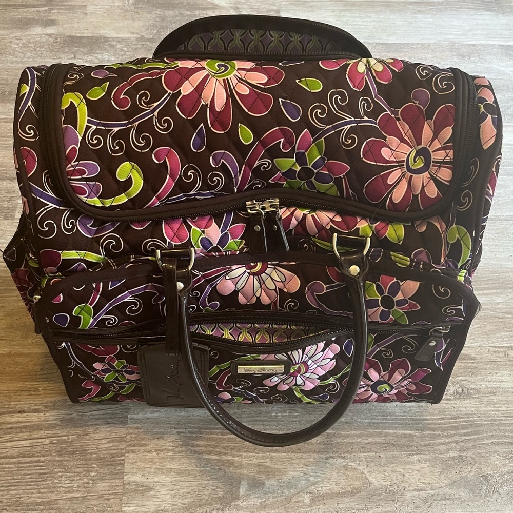 Vera Bradley Purple Punch 17” Rolling Tote Carry on Luggage 17”L, 9 1/2”W, 14”H